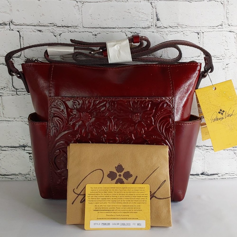 'PATRICIA NASH' 'AVELEY' CARRY-ALL ETCHED LEATHER CROSSBODY BAG NEW w/TAGS